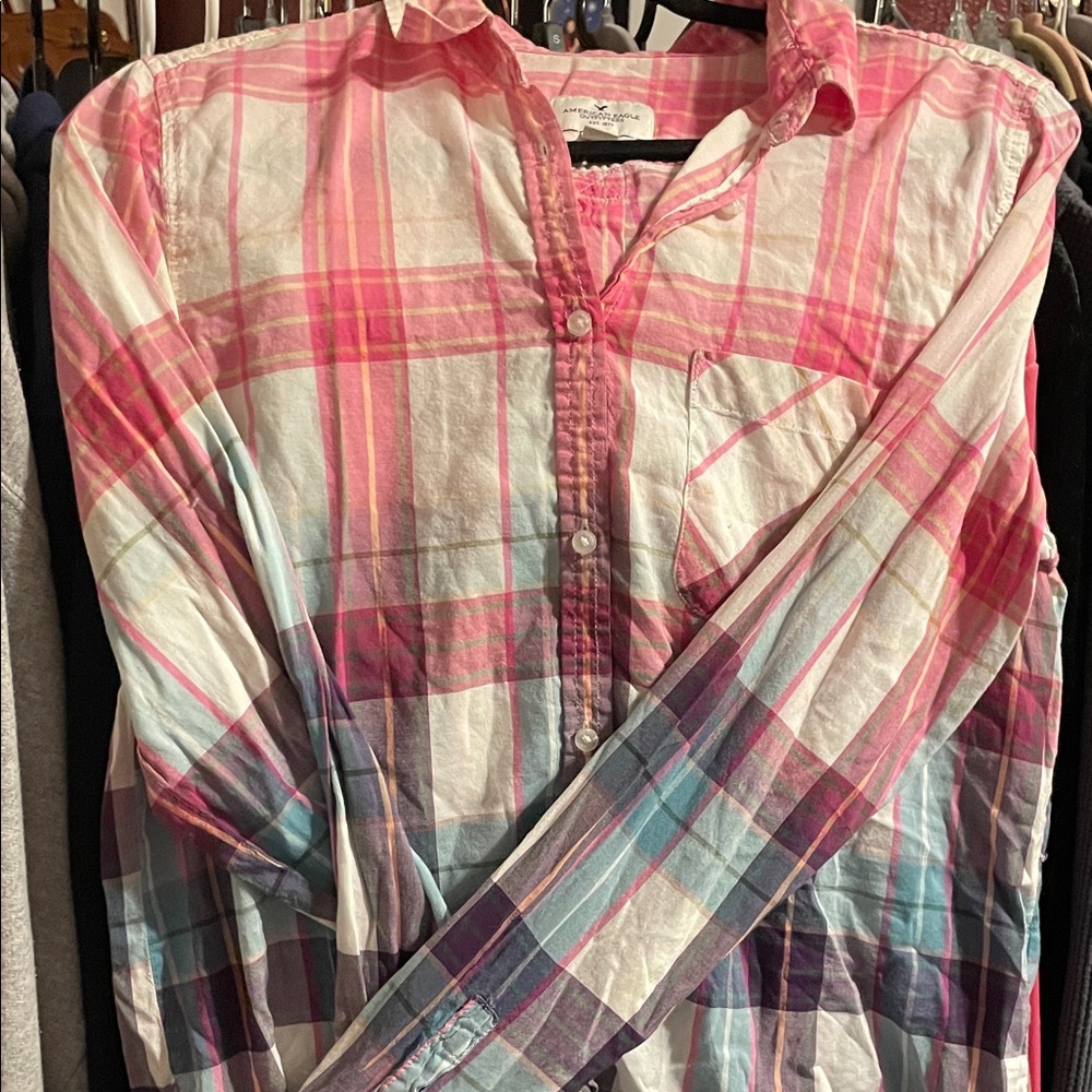 American Eagle Outfitters Pink Plaid Shirt
